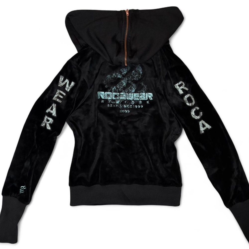 Rocawear Black Velour Zip Up Hoodie Jacket